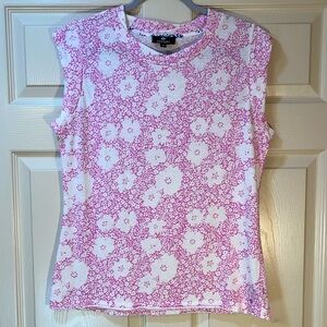 Sperry T-shirt Cap Sleeve Cotton Blend Pink & White Sz M Excellent Condition